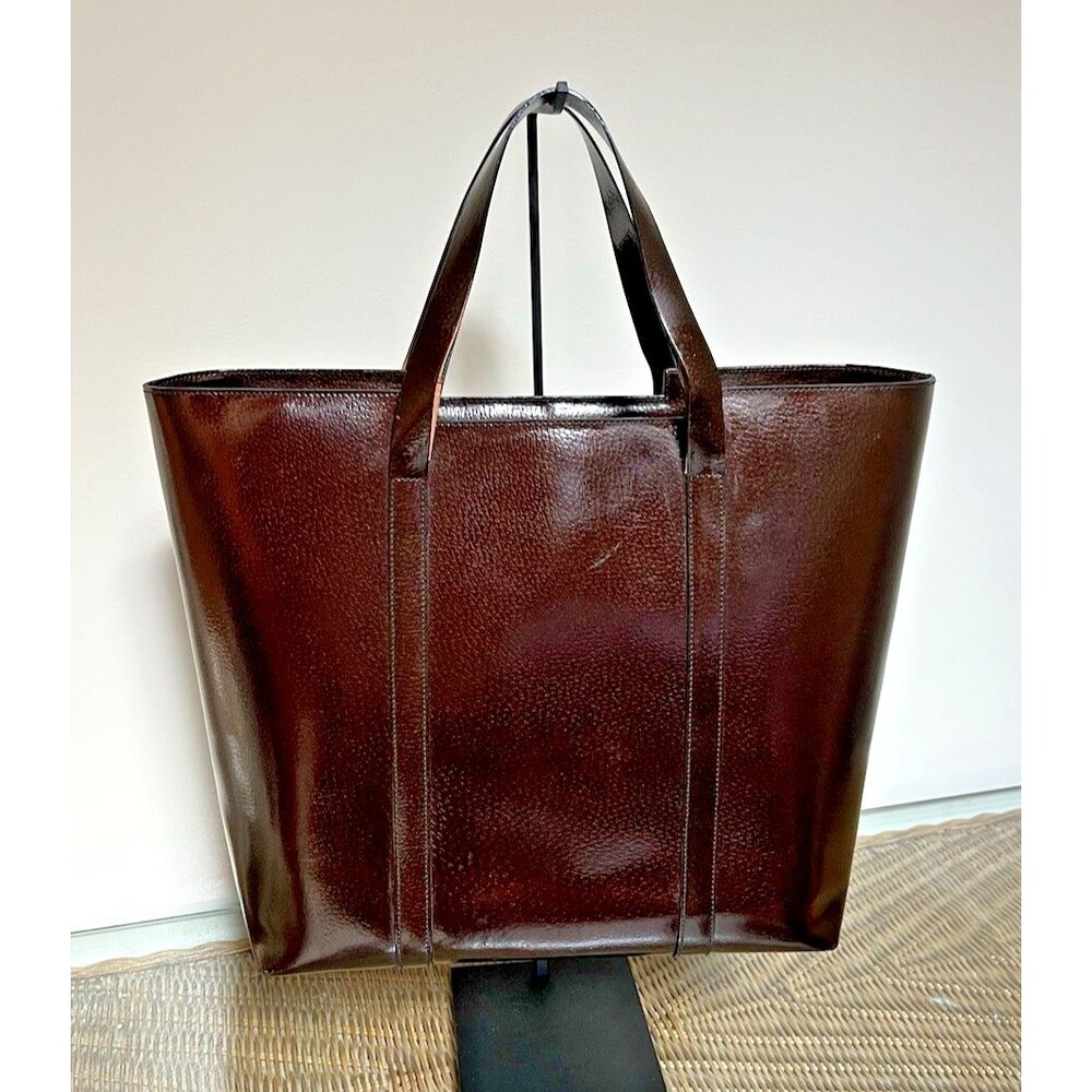 Gucci Glossy Leather Large Structured Tote Bag Authentic Vintage 1990’s - Picture 6 of 16
